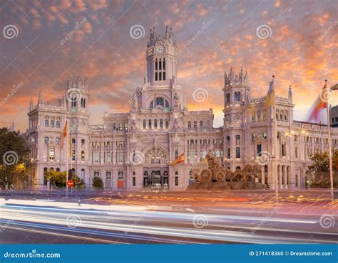 Madrid Spain at sunset stock photo. Image of history - 271418360