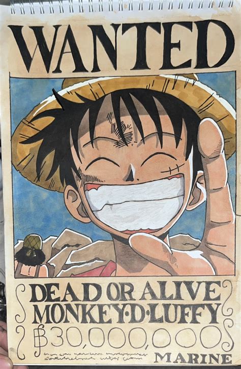 One piece luffy wanted poster drawing : r/OnePiece