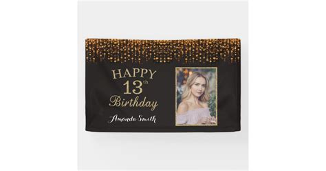 Happy 13th Birthday Banner. Gold Glitter Photo Banner | Zazzle.com