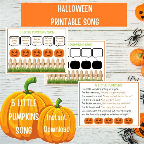 5 Little Pumpkins Song Halloween Songs Toddler Preschool | Etsy