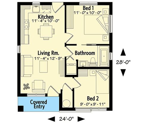 Two Bedroom Tiny Modern House Plan - 22456DR | Architectural Designs ...