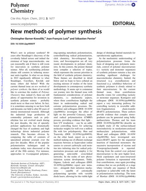 (PDF) New Methods of Polymer Synthesis