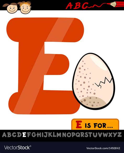 Letter e with egg cartoon Royalty Free Vector Image