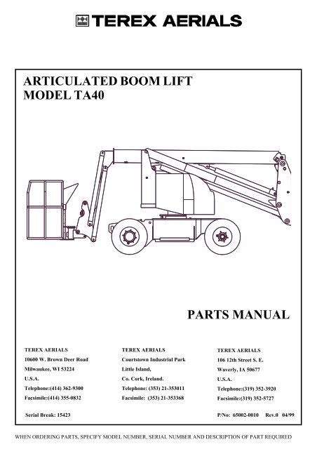 ARTICULATED BOOM LIFT MODEL TA40 PARTS MANUAL - Genie