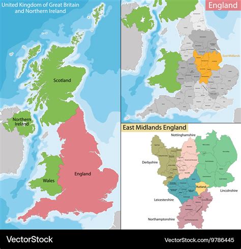 Map of east midlands england Royalty Free Vector Image