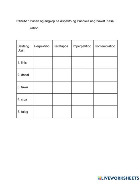 Mga Aspekto O Panahunan Ng Pandiwa Worksheet Live Worksheets – NBKomputer