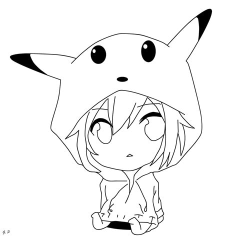 Chibi Pikachu Girl Outline By Geoffery10 On Deviantart