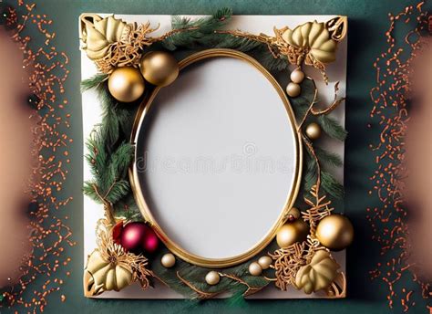 Gold Frame with Christmas Decoration Stock Illustration - Illustration ...