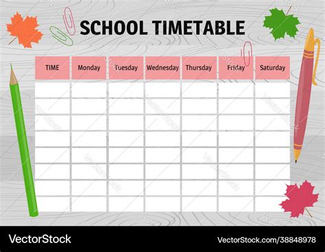 School timetable design planner on wooden Vector Image