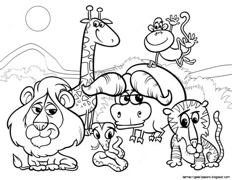 cartoon wild animals coloring page - Clip Art Library