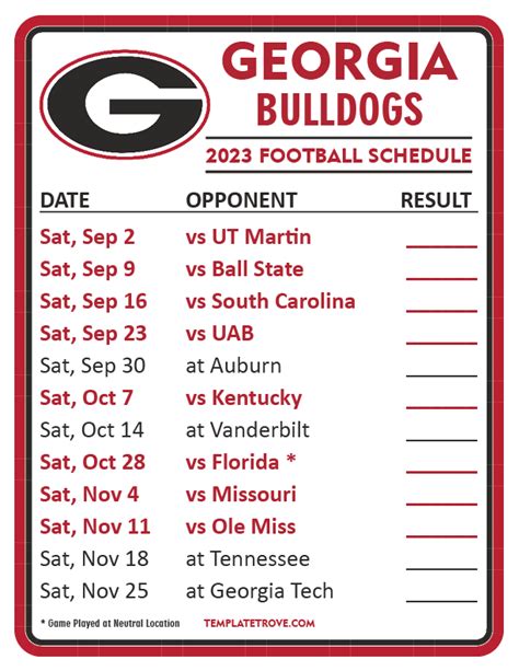 Printable Georgia Football Schedule 2023 - Printable Word Searches