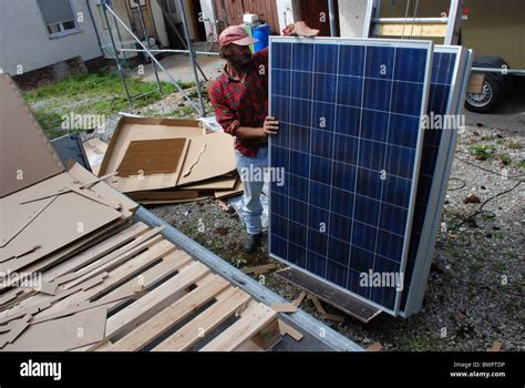 Installation of a solar plant Stock Photo - Alamy