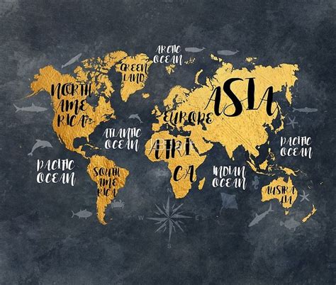 world map 133 #worldmap #map gold black | World map mural, World map ...