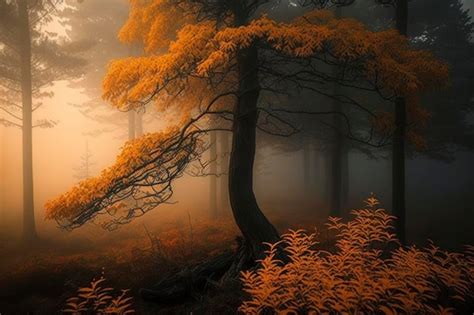 Premium AI Image | Autumn in forest fog