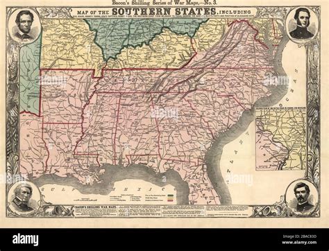 Civil War era map of the seceding Confederate States of American, 1861 ...