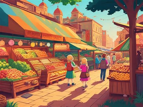 Premium AI Image | Traditional Market cartoon illustration