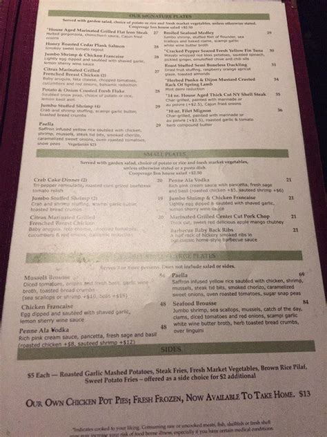 Menu at Cooperage Inn restaurant, Baiting Hollow