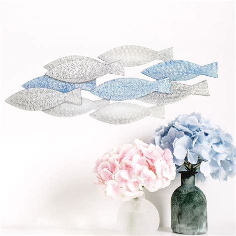 School of Fish Wall Art - Blue Silver Grey Fish School - ideal Metal ...