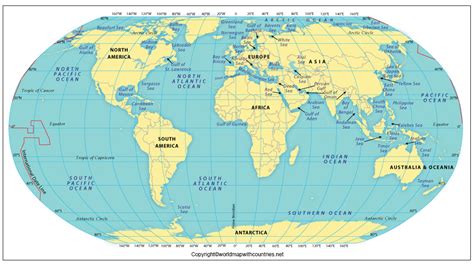 World Map Continents And Oceans Labeled | World Map With Countries