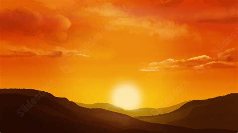 Sunshine Nature Red Sunset Vintage Mountains And Rivers Powerpoint ...