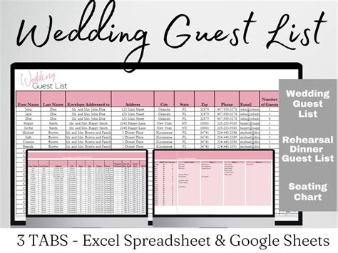 Wedding Guest List Template, Wedding Guest List Google Sheets, Wedding ...