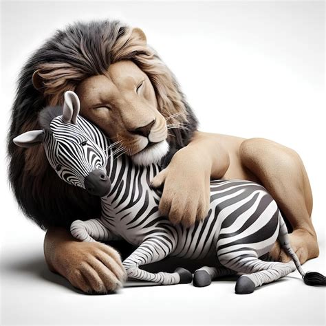 Premium AI Image | Jungle king lion hugging a zebra for national hug ...