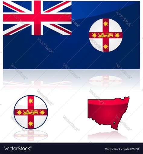 New south wales flag and map Royalty Free Vector Image