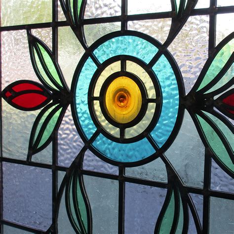 Intricate Floral Art Nouveau Stained Glass Panel - From Period Home Style