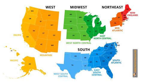 Las 4 Regiones Y 9 Divisiones De Los Estados Unidos