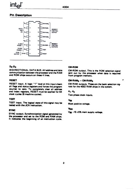 4004 datasheet, microprocessor equivalent, Intel