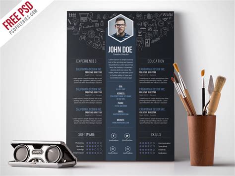 Free Creative Designer CV Resume Template Photoshop (PSD) - CreativeBooster