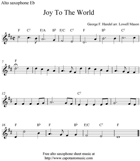 Easy Sheet Music For Beginners: Joy To The World, free Christmas alto ...