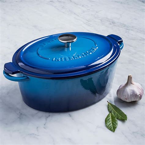 Henckels Enamel Cast Iron Oval Dutch Oven (4.2L, Blue) | Kitchen Stuff Plus