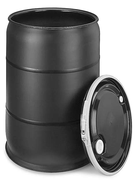 Plastic Drum with Lid - 55 Gallon, Open Top, Black S-9945BL - Uline