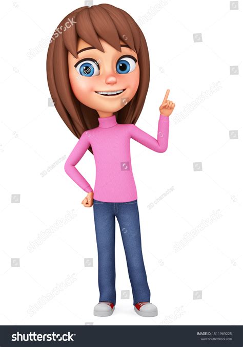 Cartoon Character Little Girl Pointing Finger Stock Illustration ...