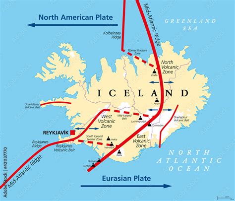 Geology of Iceland political map. Iceland lies on the divergent ...