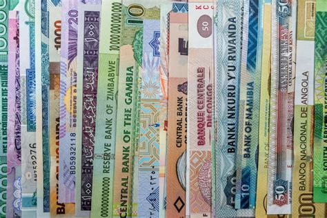 Close-up of African Currency of Various Colors Shapes Denominations ...