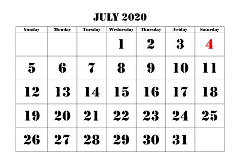 Calendar July 4 2020 | Calendar Printables Free Templates