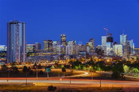 Night View of the Denver City Skyline Editorial Stock Image - Image of ...