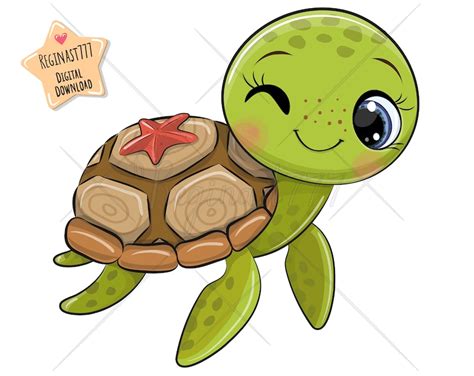 Cute Turtle Print Turtle Clipart Terrapin Water Sea Baby | Etsy