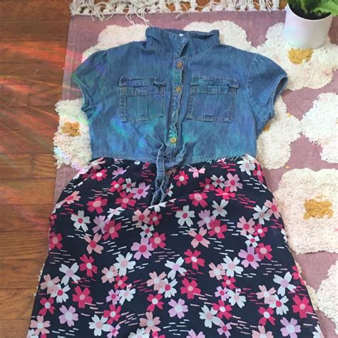 Wonder Nation Girl’s Size 10-12 Denim and Floral... - Depop