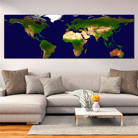 World Map Canvas Wall Art, Green Map of Continents 1 Piece Canvas Print ...