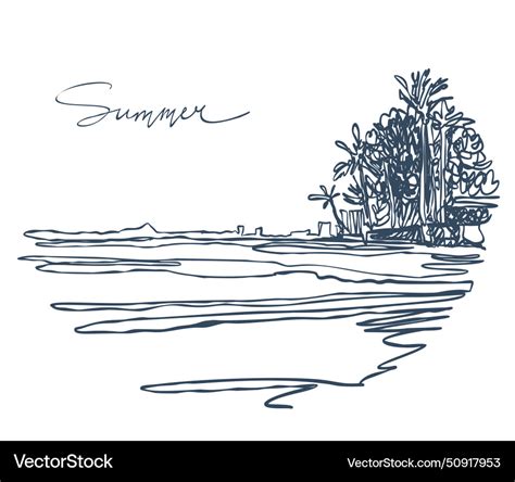 Seascape the seashore drawing with one Royalty Free Vector