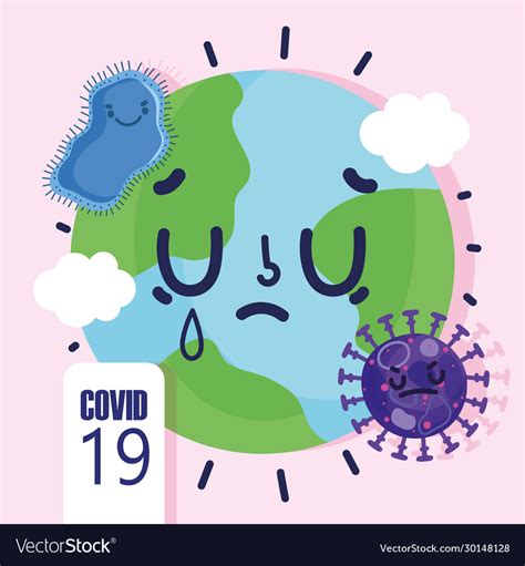 Virus covid 19 pandemic cartoon sick world crying Vector Image