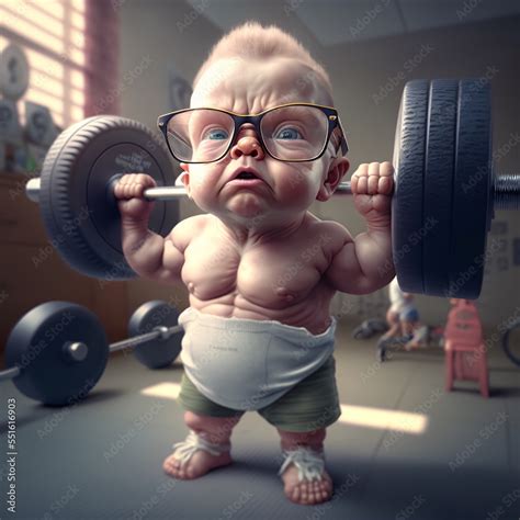 baby lifting weights exercise cartoon Stock Illustration | Adobe Stock