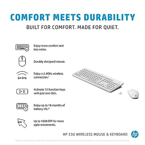 HP 230 Wireless White Keyboard Mouse Combo 1600 DPI (3L1F0AA) | Mashiva