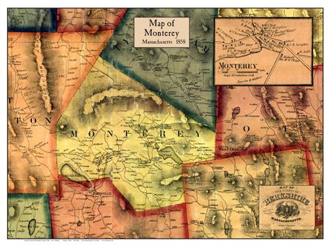 Monterey Poster Map, 1858 Berkshire Co. MA - OLD MAPS