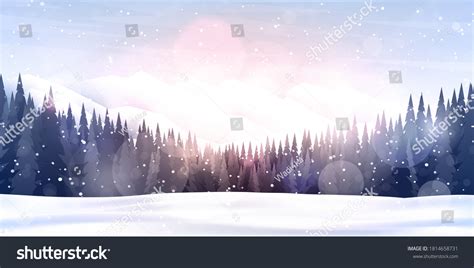 Vector Illustration Flat Landscape Snowy Background Stock Vector ...