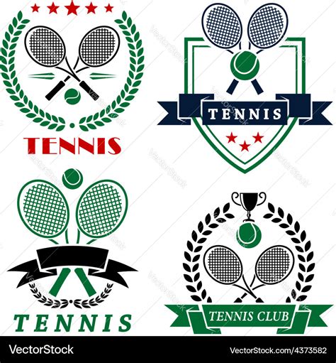 Tennis club logo with crossed rackets and balls Vector Image