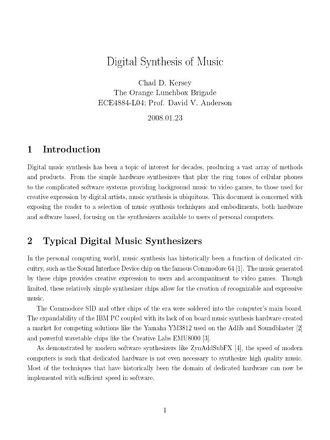 Digital Synthesis of Music | PDF | Synthesizer | Digital Technology